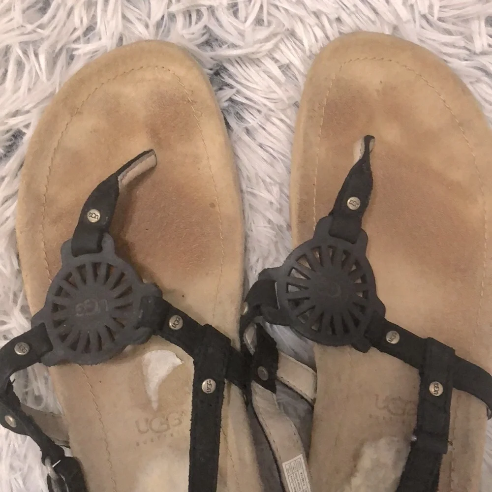 UGG Ayden Leather Sandals With Lamb Lining, Black